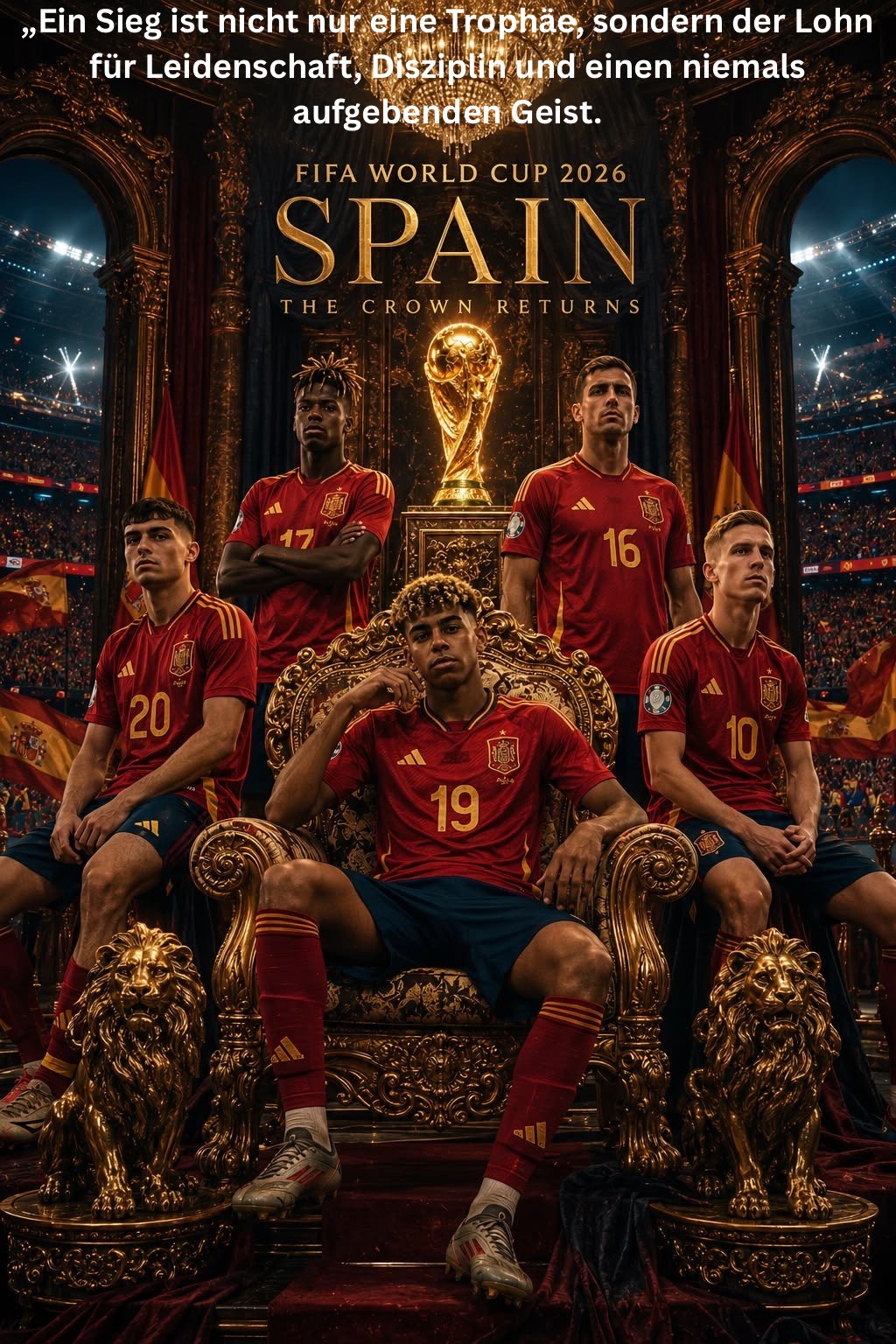 Spanien Weltmeister 2026 jubelnde spieler mit pokal